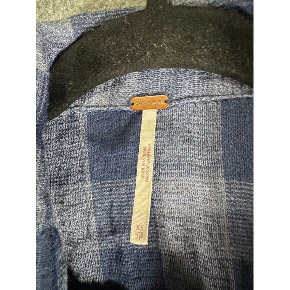 Free‎ People Blouse Women XS Blue Hey There Sunrise Tank Top Plaid Western Relax - Picture 2 of 7